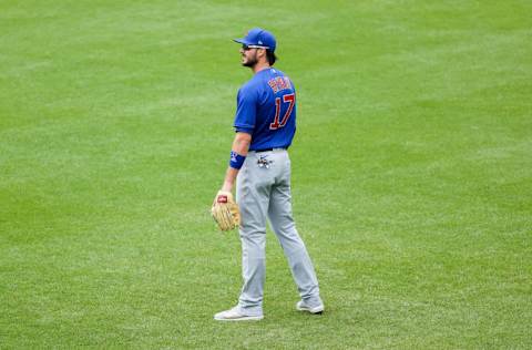 CINCINNATI, OHIO - MAY 02: Kris Bryant #17 of the Chicago Cubs looks on in the fifth inning against the Cincinnati Reds at Great American Ball Park on May 02, 2021 in Cincinnati, Ohio. (Photo by Dylan Buell/Getty Images)