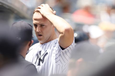 NEW YORK, NEW YORK - MAY 23: Jameson Taillon #50 of the New York Yankees looks on in the dugout during the first inning against the Chicago White Sox at Yankee Stadium on May 23, 2021 in the Bronx borough of New York City. (Photo by Sarah Stier/Getty Images)