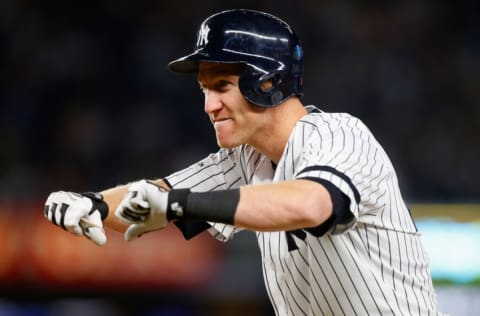 NEW YORK, NY - OCTOBER 17: (NEW YORK DAILIES OUT) Todd Frazier #29 of the New York Yankees in action against the Houston Astros in Game Four of the American League Championship Series at Yankee Stadium on October 17, 2017 in the Bronx borough of New York City. The Yankees defeated the Astros 6-4. (Photo by Jim McIsaac/Getty Images)