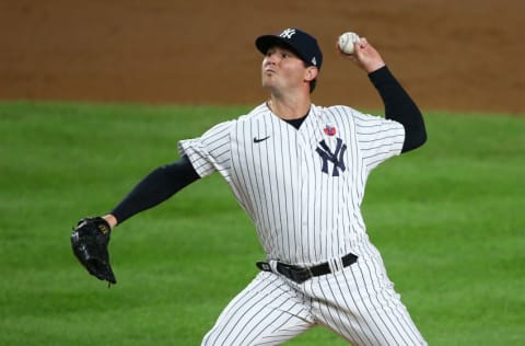 NEW YORK, NEW YORK - AUGUST 16: Zack Britton #53 of the New York Yankees in action against the Boston Red Sox at Yankee Stadium on August 16, 2020 in New York City. New York Yankees defeated the Boston Red Sox 4-2. (Photo by Mike Stobe/Getty Images)