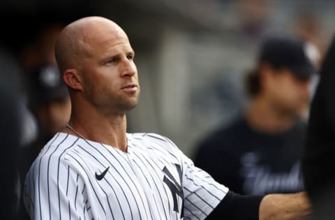 NEW YORK, NY - MAY 25: Brett Gardner #11 of the New York Yankees looks on against the Toronto Blue Jays during the first inning at Yankee Stadium on May 25, 2021 in the Bronx borough of New York City. (Photo by Adam Hunger/Getty Images)