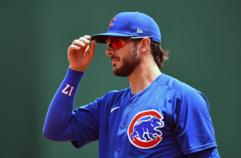 PITTSBURGH, PA - MAY 27: Kris Bryant #17 of the Chicago Cubs in action during the game against the Pittsburgh Pirates at PNC Park on May 27, 2021 in Pittsburgh, Pennsylvania. (Photo by Joe Sargent/Getty Images)