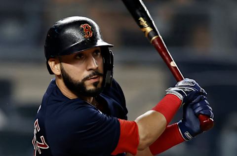 NEW YORK, NY - JUNE 6: Marwin Gonzalez #12 of the Boston Red Sox at bat against the New York Yankees during the ninth inning at Yankee Stadium on June 6, 2021 in the Bronx borough of New York City. (Photo by Adam Hunger/Getty Images)