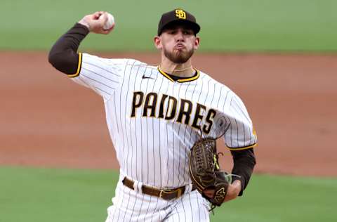 SAN DIEGO, CALIFORNIA - JUNE 23: Joe Musgrove #44 of the San Diego Padres pitches during the first inning of a game against the Los Angeles Dodgers at PETCO Park on June 23, 2021 in San Diego, California. (Photo by Sean M. Haffey/Getty Images)