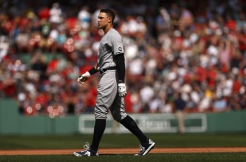 BOSTON, MASSACHUSETTS - JUNE 27: Aaron Judge #99 of the New York Yankees looks on during the seventh inning against the Boston Red Sox at Fenway Park on June 27, 2021 in Boston, Massachusetts. (Photo by Maddie Meyer/Getty Images)