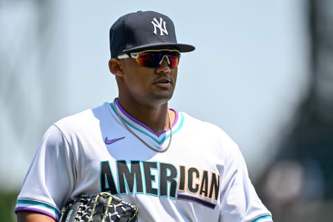 Jasson Dominguez #25 of American League Futures Team (Photo by Dustin Bradford/Getty Images)