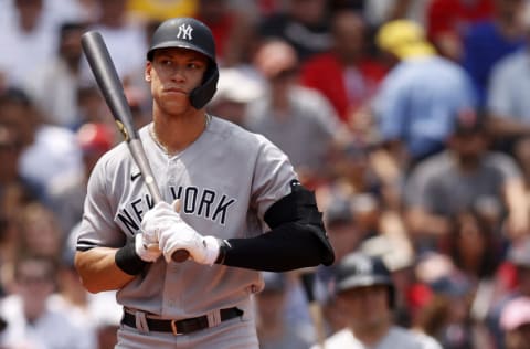 BOSTON, MASSACHUSETTS - JUNE 27: Aaron Judge #99 of the New York Yankees at bat against the Boston Red Sox during the third inning at Fenway Park on June 27, 2021 in Boston, Massachusetts. (Photo by Maddie Meyer/Getty Images)