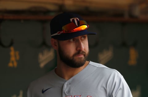 OAKLAND, CALIFORNIA - JUNE 30: Joey Gallo #13 of the Texas Rangers looks on before the game against the Oakland Athletics at RingCentral Coliseum on June 30, 2021 in Oakland, California. (Photo by Lachlan Cunningham/Getty Images)