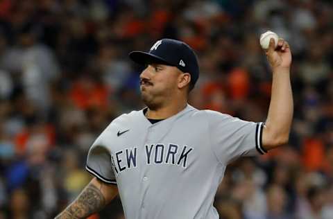 HOUSTON, TEXAS - JULY 09: Nestor Cortes #65 of the New York Yankees pitches in the first inning against the Houston Astros at Minute Maid Park on July 09, 2021 in Houston, Texas. (Photo by Bob Levey/Getty Images)