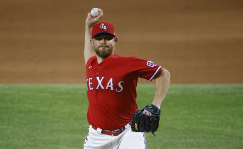 ARLINGTON, TX – JULY 9: Ian Kennedy #31 of the Texas Rangers pitches against the Oakland Athletics during the ninth inning at Globe Life Field on July 9, 2021 in Arlington, Texas. The Rangers won 3-2. (Photo by Ron Jenkins/Getty Images)