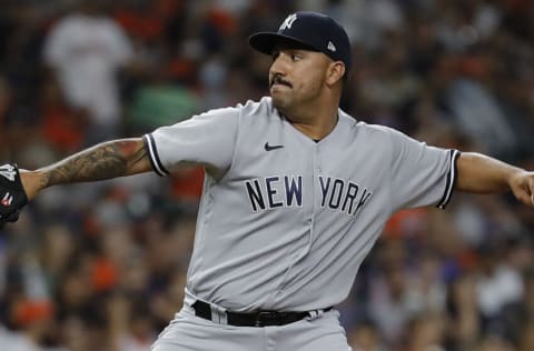 HOUSTON, TEXAS - JULY 09: Nestor Cortes #65 of the New York Yankees pitches against the Houston Astrosat Minute Maid Park on July 09, 2021 in Houston, Texas. (Photo by Bob Levey/Getty Images)