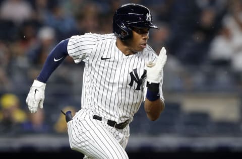 NEW YORK, NEW YORK - JULY 17: (NEW YORK DAILIES OUT) Greg Allen #22 of the New York Yankees in action against the Boston Red Sox at Yankee Stadium on July 17, 2021 in New York City. The Yankees defeated the Red Sox 3-1. (Photo by Jim McIsaac/Getty Images)