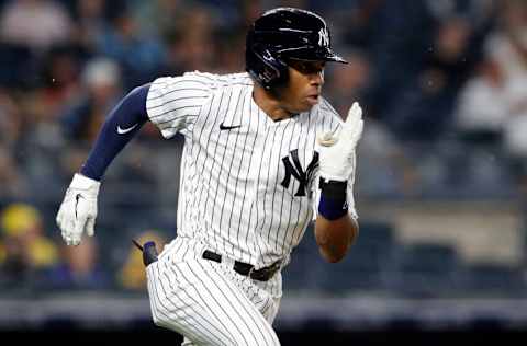 NEW YORK, NEW YORK - JULY 17: (NEW YORK DAILIES OUT) Greg Allen #22 of the New York Yankees in action against the Boston Red Sox at Yankee Stadium on July 17, 2021 in New York City. The Yankees defeated the Red Sox 3-1. (Photo by Jim McIsaac/Getty Images)