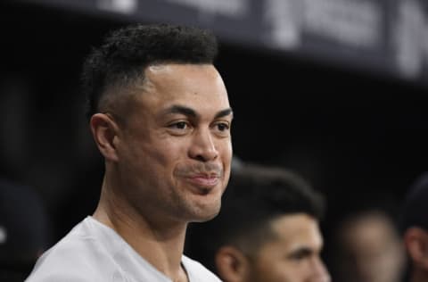 ST PETERSBURG, FLORIDA - JULY 27: Giancarlo Stanton #27 of the New York Yankees looks on during the eighth inning against the Tampa Bay Rays at Tropicana Field on July 27, 2021 in St Petersburg, Florida. (Photo by Douglas P. DeFelice/Getty Images)