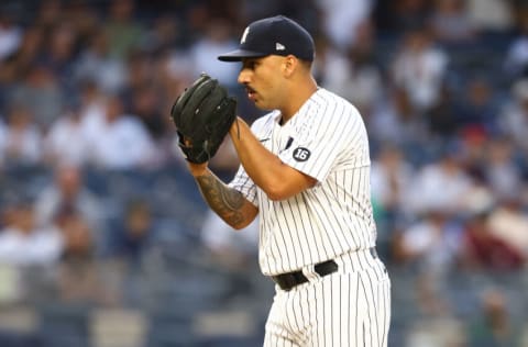 NEW YORK, NEW YORK - AUGUST 20: Nestor Cortes Jr. #65 of the New York Yankees in action against the Minnesota Twins at Yankee Stadium on August 20, 2021 in New York City. New York Yankees defeated the Minnesota Twins 10-2. (Photo by Mike Stobe/Getty Images)