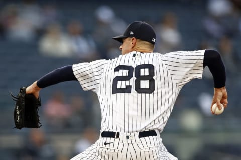 NEW YORK, NY – MAY 25: Corey Kluber #28 of the New York Yankees pitches against the Toronto Blue Jays during the first inning at Yankee Stadium on May 25, 2021 in the Bronx borough of New York City. (Photo by Adam Hunger/Getty Images)