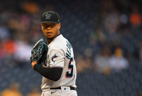 PITTSBURGH, PA – JUNE 03: Elieser Hernandez #57 of the Miami Marlins in action during the game against the Pittsburgh Pirates at PNC Park on June 3, 2021 in Pittsburgh, Pennsylvania. (Photo by Joe Sargent/Getty Images)