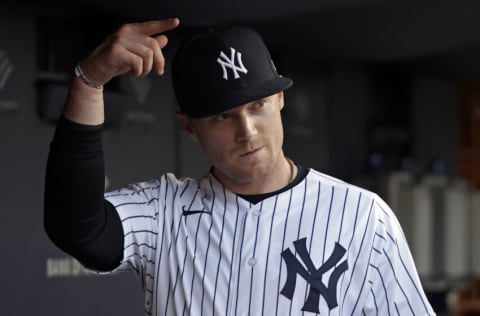 NEW YORK, NY - JUNE 6: Clint Frazier #77 of the New York Yankees before taking on the Boston Red Sox at Yankee Stadium on June 6, 2021 in the Bronx borough of New York City. (Photo by Adam Hunger/Getty Images)