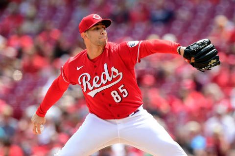 CINCINNATI, OHIO – AUGUST 04: Luis Cessa #85 of the Cincinnati Reds pitches during a game between the Cincinnati Reds and Minnesota Twins at Great American Ball Park on August 04, 2021 in Cincinnati, Ohio. (Photo by Emilee Chinn/Getty Images)