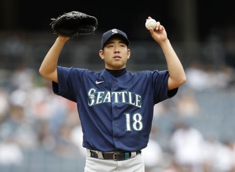 NEW YORK, NEW YORK – AUGUST 08: Yusei Kikuchi #18 of the Seattle Mariners in action against the New York Yankees at Yankee Stadium on August 08, 2021 in New York City. The Mariners defeated the Yankees 2-0. (Photo by Jim McIsaac/Getty Images)