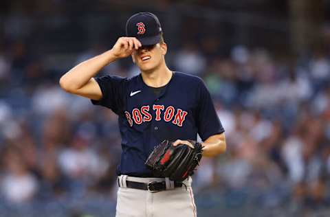 NEW YORK, NEW YORK - AUGUST 18: Nick Pivetta #37 of the Boston Red Sox reacts in the first inning against the New York Yankees at Yankee Stadium on August 18, 2021 in New York City. (Photo by Mike Stobe/Getty Images)