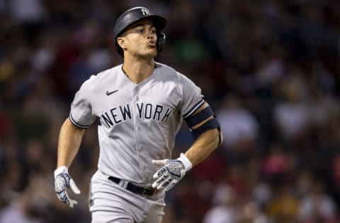 BOSTON, MA - SEPTEMBER 24: Giancarlo Stanton #27 of the New York Yankees (Photo by Billie Weiss/Boston Red Sox/Getty Images)