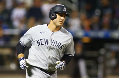 NEW YORK, NEW YORK - SEPTEMBER 10: Anthony Rizzo #48 of the New York Yankees in action against the New York Mets at Citi Field on September 10, 2021 in New York City. New York Mets defeated the New York Yankees 10-3. (Photo by Mike Stobe/Getty Images)