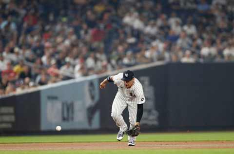 NEW YORK, NEW YORK - JULY 20: Gleyber Torres #25 of the New York Yankees in action against the Philadelphia Phillies at Yankee Stadium on July 20, 2021 in New York City. The Yankees defeated the Phillies 6-4. (Photo by Jim McIsaac/Getty Images)