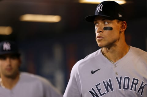 NEW YORK, NY - SEPTEMBER 12: Aaron Judge #99 of the New York Yankees in action against the New York Mets during a game at Citi Field on September 12, 2021 in New York City. (Photo by Rich Schultz/Getty Images)