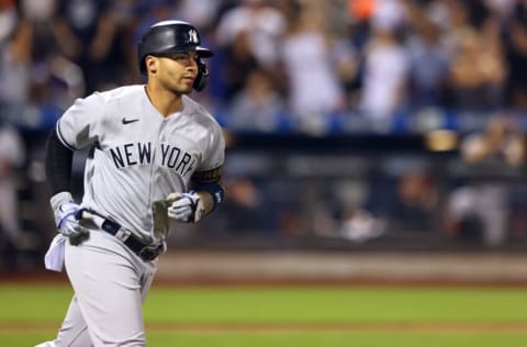 NEW YORK, NY - SEPTEMBER 12: Gleyber Torres #25 of the New York Yankees in action against the New York Mets during a game at Citi Field on September 12, 2021 in New York City. (Photo by Rich Schultz/Getty Images)