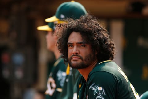 Pitcher Sean Manaea #55 of the Oakland Athletics (Photo by Lachlan Cunningham/Getty Images)