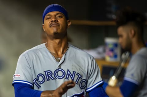 DETROIT, MI - JULY 19: Marcus Stroman #6 of the Toronto Blue Jays walks around in the dugout during a MLB game against the Detroit Tigers at Comerica Park on July 19, 2019 in Detroit, Michigan. Toronto defeated Detroit 12-1. (Photo by Dave Reginek/Getty Images)