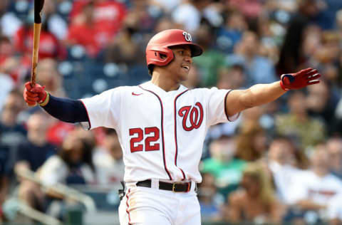 WASHINGTON, DC - OCTOBER 03: Juan Soto #22 of the Washington Nationals (Photo by G Fiume/Getty Images)