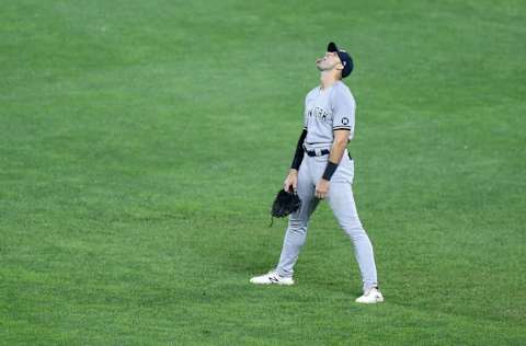 BALTIMORE, MARYLAND - SEPTEMBER 16: Joey Gallo #13 of the New York Yankees stands out in right field during the seventh inning against the Baltimore Orioles at Oriole Park at Camden Yards on September 16, 2021 in Baltimore, Maryland. (Photo by Greg Fiume/Getty Images)