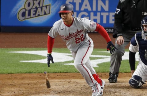 NEW YORK, NEW YORK - MAY 07: (NEW YORK DAILIES OUT) Juan Soto #22 of the Washington Nationals in action against the New York Yankees at Yankee Stadium on May 07, 2021 in New York City. The Nationals defeated the Yankees 11-4. (Photo by Jim McIsaac/Getty Images)