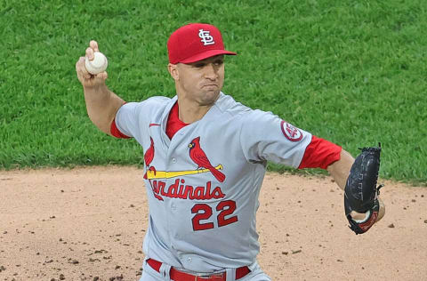 CHICAGO, ILLINOIS - MAY 25: Starting pitcher Jack Flaherty #22 of the St. Louis Cardinals delivers the ball against the Chicago White Sox at Guaranteed Rate Field on May 25, 2021 in Chicago, Illinois. (Photo by Jonathan Daniel/Getty Images)