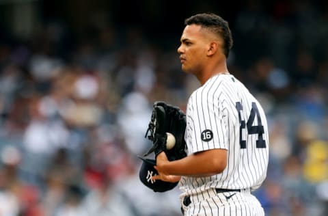 NEW YORK, NY - SEPTEMBER 05: Albert Abreu #84 of the New York Yankees in action against the Baltimore Orioles during a game at Yankee Stadium on September 5, 2021 in New York City. (Photo by Rich Schultz/Getty Images)