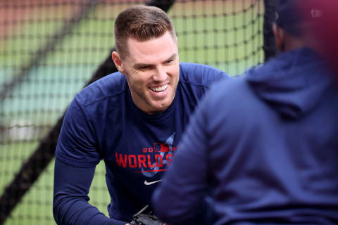 Freddie Freeman #5 of the Atlanta Braves (Photo by Bob Levey/Getty Images)