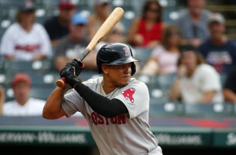 CLEVELAND, OH - AUGUST 29: Yairo Munoz #60 of the Boston Red Sox in action against the Cleveland Indians during the game at Progressive Field on August 29, 2021 in Cleveland, Ohio. (Photo by Justin K. Aller/Getty Images)