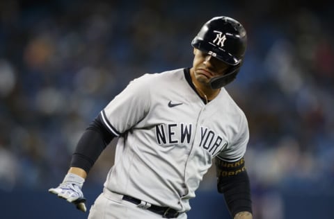 TORONTO, ON - SEPTEMBER 30: Gleyber Torres #25 of the New York Yankees runs out a two run home run in the sixth inning of their MLB game against the Toronto Blue Jays at Rogers Centre on September 30, 2021 in Toronto, Ontario. (Photo by Cole Burston/Getty Images)