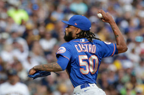 MILWAUKEE, WISCONSIN - SEPTEMBER 26: Miguel Castro #50 of the New York Mets throws a pitch against the Milwaukee Brewers against at American Family Field on September 26, 2021 in Milwaukee, Wisconsin. Brewers defeated the Mets 8-4. (Photo by John Fisher/Getty Images)