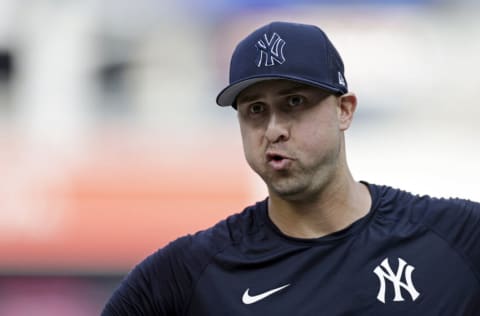 NEW YORK, NY - APRIL 14: Joey Gallo #13 of the New York Yankees during batting practice before a game against the Toronto Blue Jays at Yankee Stadium on April 14, 2022 in the Bronx borough of New York City. (Photo by Adam Hunger/Getty Images)