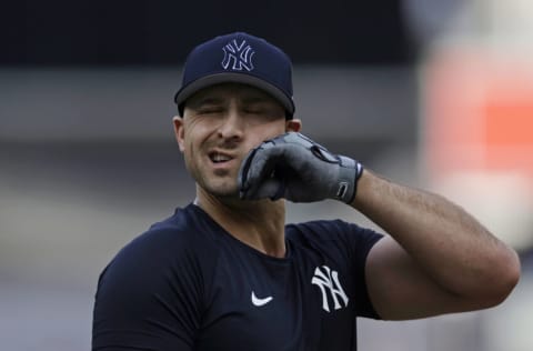 NEW YORK, NY - APRIL 14: Joey Gallo #13 of the New York Yankees during batting practice before a game against the Toronto Blue Jays at Yankee Stadium on April 14, 2022 in the Bronx borough of New York City. (Photo by Adam Hunger/Getty Images)