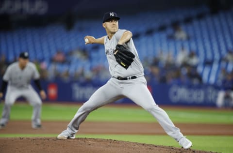 TORONTO, ON - MAY 03: Jameson Taillon #50 of the New York Yankees pitches in the first inning of their MLB game against the Toronto Blue Jays at Rogers Centre on May 3, 2022 in Toronto, Canada. (Photo by Cole Burston/Getty Images)