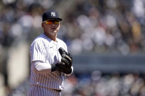 NEW YORK, NY - APRIL 28: Josh Donaldson #28 of the New York Yankees in action against the Baltimore Orioles during the third inning at Yankee Stadium on April 28, 2022 in New York City. (Photo by Adam Hunger/Getty Images)