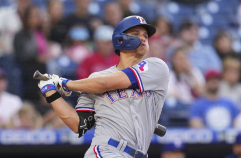 PHILADELPHIA, PA - MAY 03: Corey Seager #5 of the Texas Rangers bats against the Philadelphia Phillies at Citizens Bank Park on May 3, 2022 in Philadelphia, Pennsylvania. The Rangers defeated the Phillies 6-4. (Photo by Mitchell Leff/Getty Images)