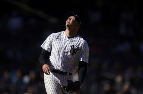 NEW YORK, NY - APRIL 28: Chad Green #57 of the New York Yankees pitches against the Baltimore Orioles during the eighth inning at Yankee Stadium on April 28, 2022 in New York City. (Photo by Adam Hunger/Getty Images)