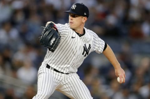 NEW YORK, NEW YORK - MAY 25: JP Sears #92 of the New York Yankees pitches during the third inning against the Baltimore Orioles at Yankee Stadium on May 25, 2022 in New York City. (Photo by Jim McIsaac/Getty Images)