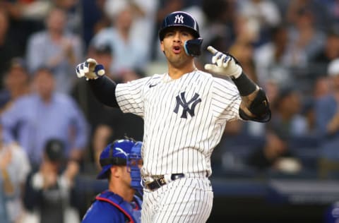 NEW YORK, NEW YORK - JUNE 11: Gleyber Torres #25 of the New York Yankees reacts after hitting a fourth inning home run against the Chicago Cubs at Yankee Stadium on June 11, 2022 in New York City. New York Yankees defeated the Chicago Cubs 8-0. (Photo by Mike Stobe/Getty Images)