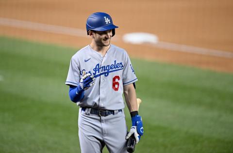 WASHINGTON, DC - MAY 24: Trea Turner #6 of the Los Angeles Dodgers celebrates during the game against the Washington Nationals at Nationals Park on May 24, 2022 in Washington, DC. (Photo by G Fiume/Getty Images)